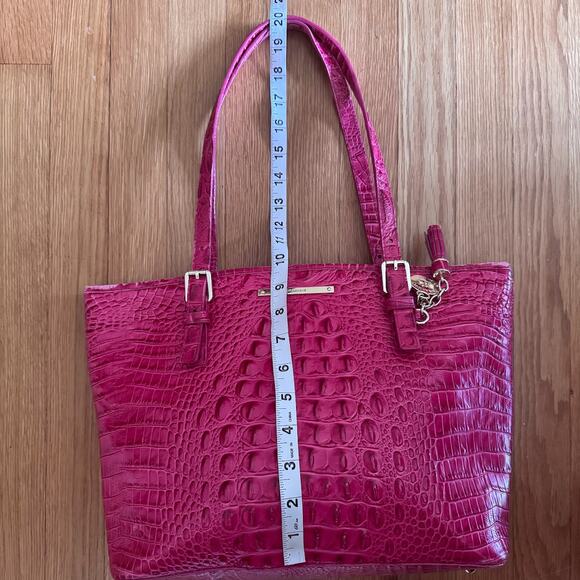 Brahmin Hot Pink Medium Asher Zip Top Tote Bag Embossed Leather Purse - Picture 16 of 16